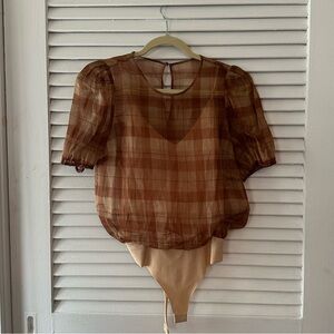 Cami NYC Bethany Bodysuit - gingham organza beige